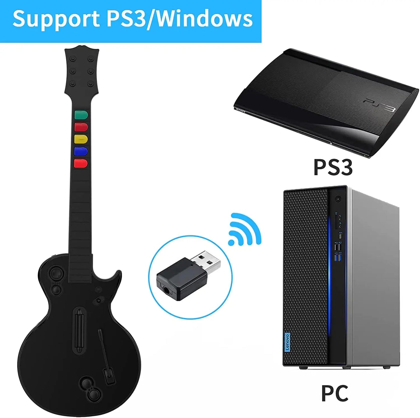 Guitarra Controlador DOYO para Juegos Musicales | Compatible con Clone Hero, PC y PS3