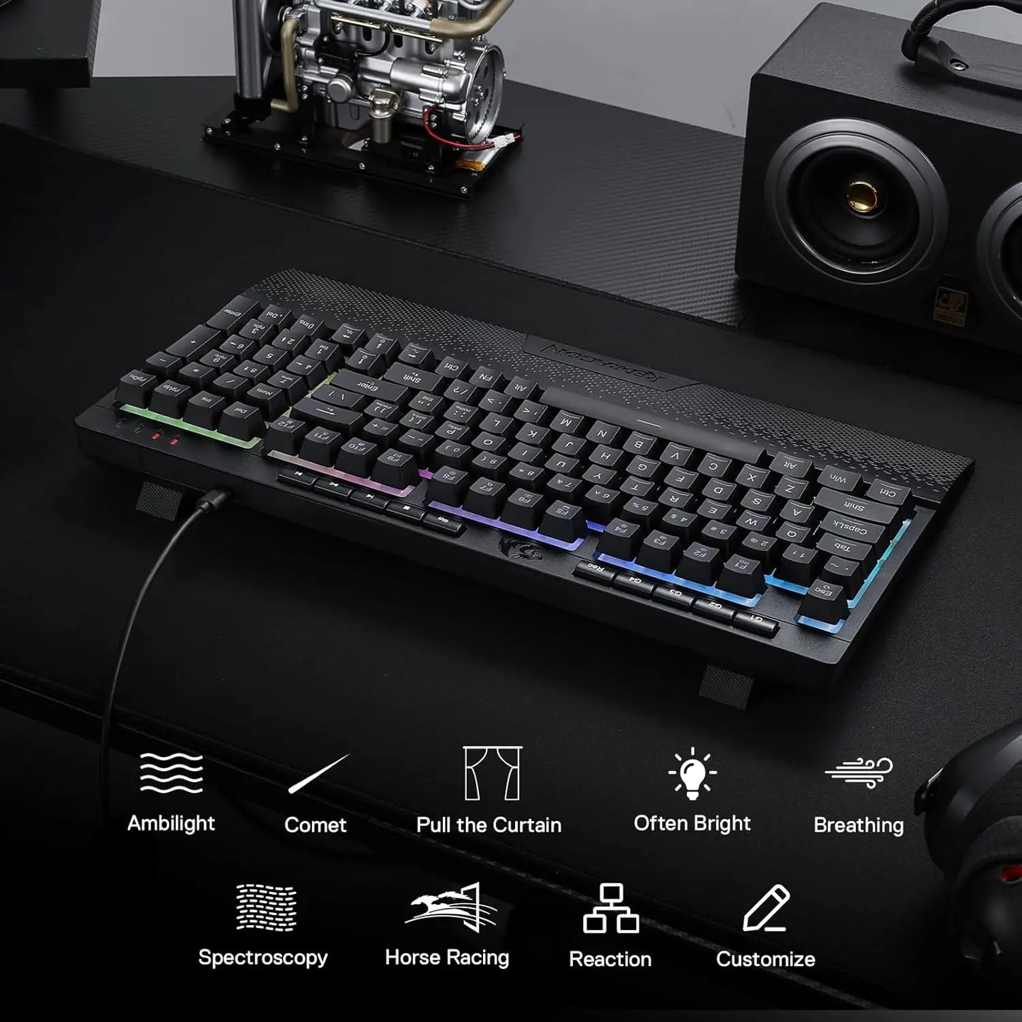 Redragon K515 SHIVA | Teclado Gamer RGB Membrana – 98 Teclas, Macros, Reposamuñecas Ergonómico