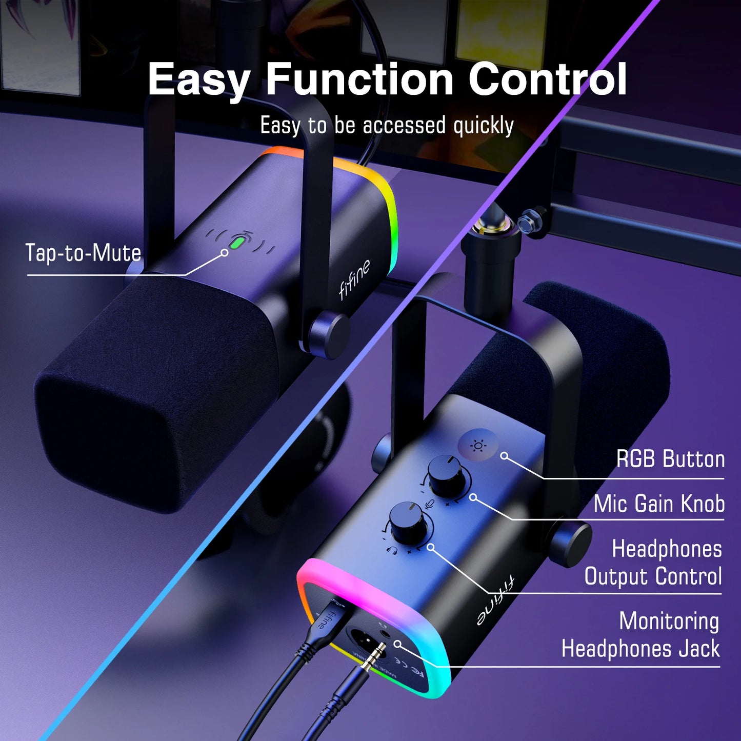 Micrófono FIFINE AM8T XLR/USB – RGB, Mute, Brazo y Monitoreo en Tiempo Real para Gaming y Streaming