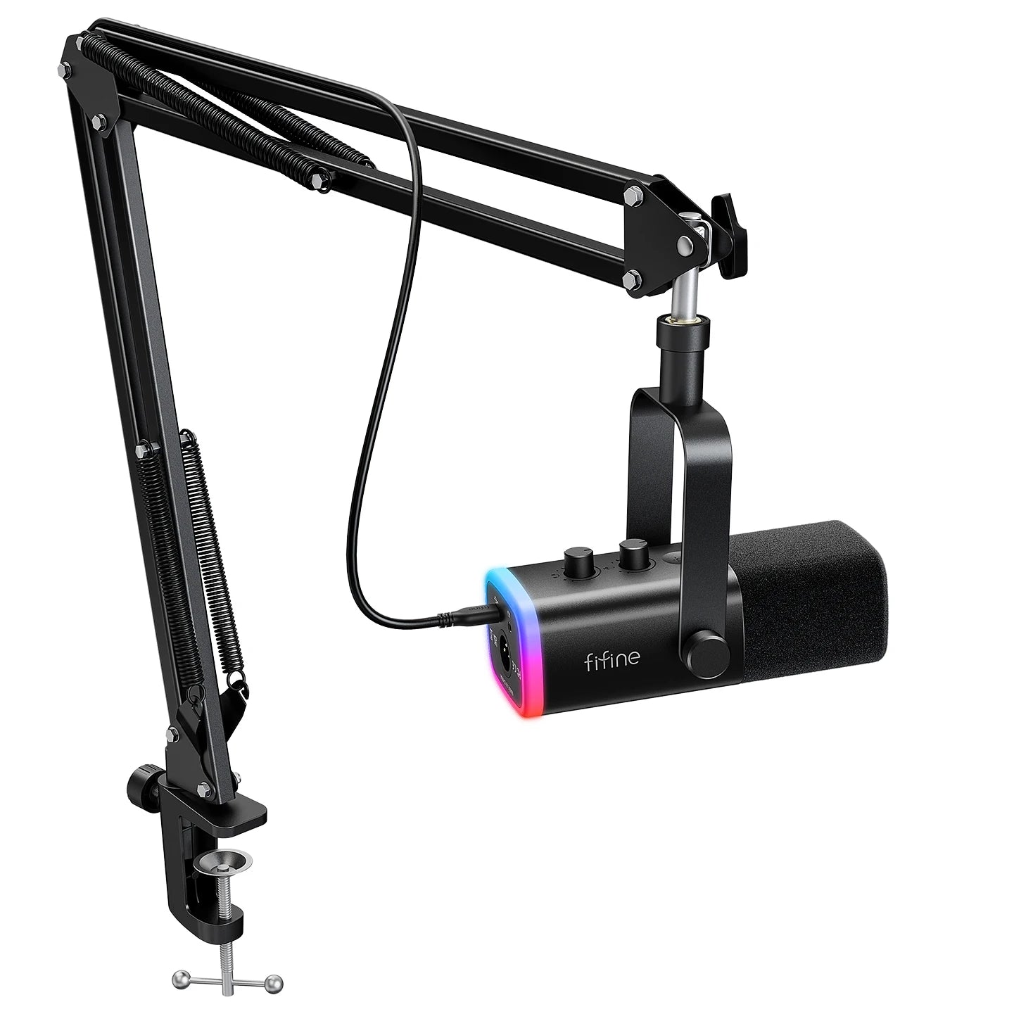 Micrófono FIFINE AM8T XLR/USB – RGB, Mute, Brazo y Monitoreo en Tiempo Real para Gaming y Streaming