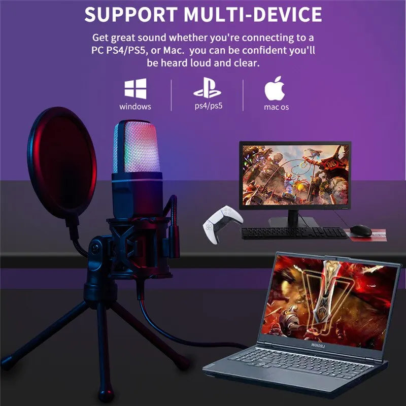 Micrófono USB con Iluminación RGB – Para Gaming, Streaming y Llamadas en PC