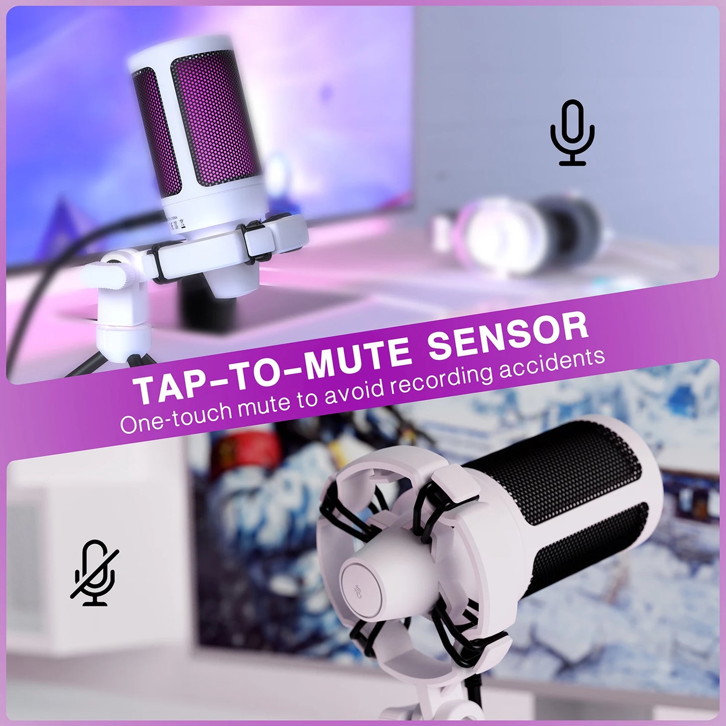 Micrófono USB AmpliGame A2W Blanco – RGB, Mute Rápido y Trípode para Gaming y Streaming Casual