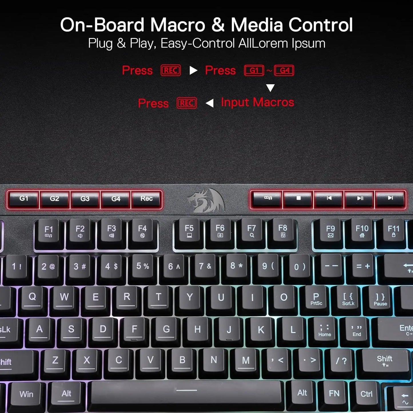 Redragon K515 SHIVA | Teclado Gamer RGB Membrana – 98 Teclas, Macros, Reposamuñecas Ergonómico