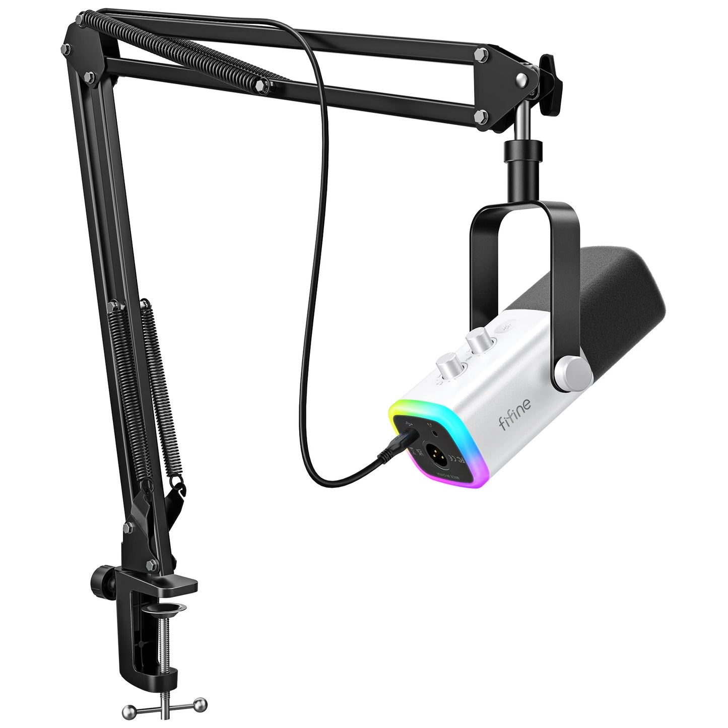 Micrófono FIFINE AM8T XLR/USB – RGB, Mute, Brazo y Monitoreo en Tiempo Real para Gaming y Streaming