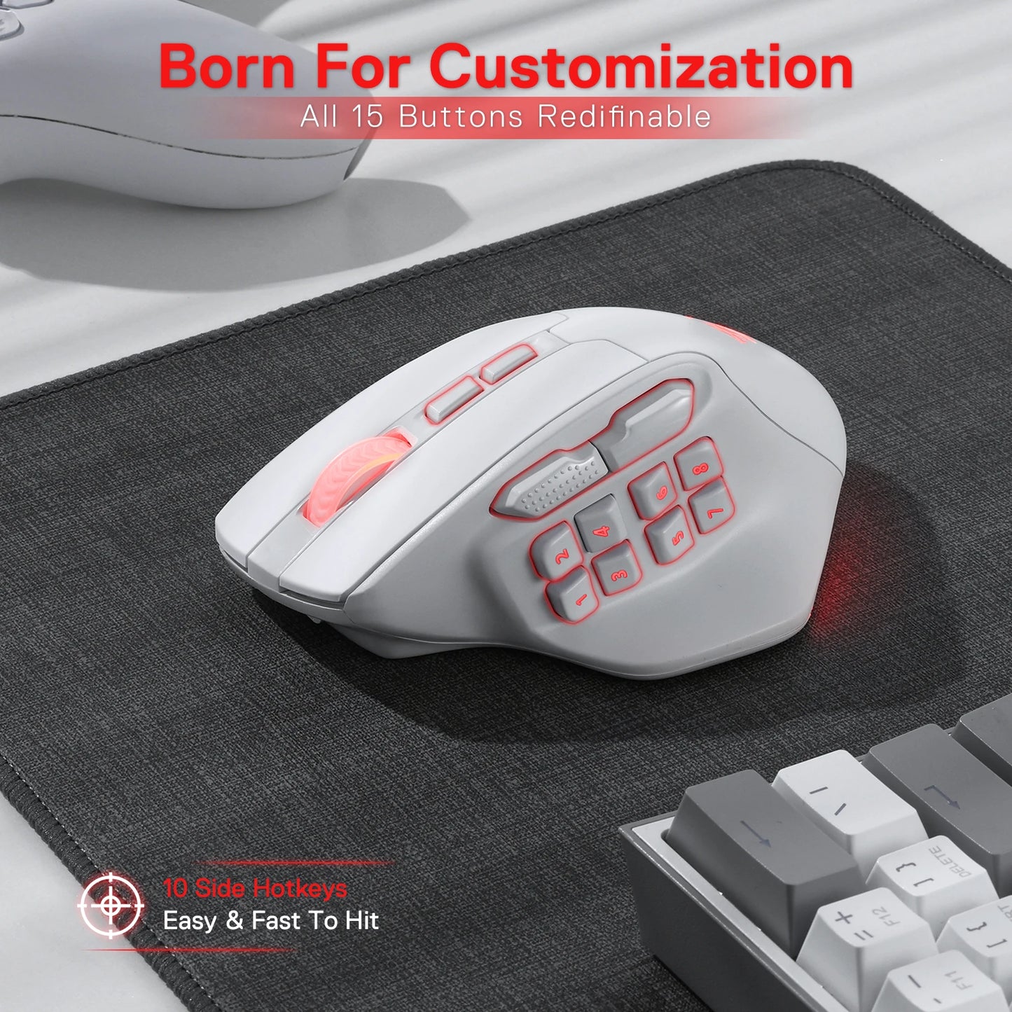 Redragon M811 PRO – Mouse Gamer Inalámbrico RGB con 15 Botones Programables y 10 Teclas Macro Laterales