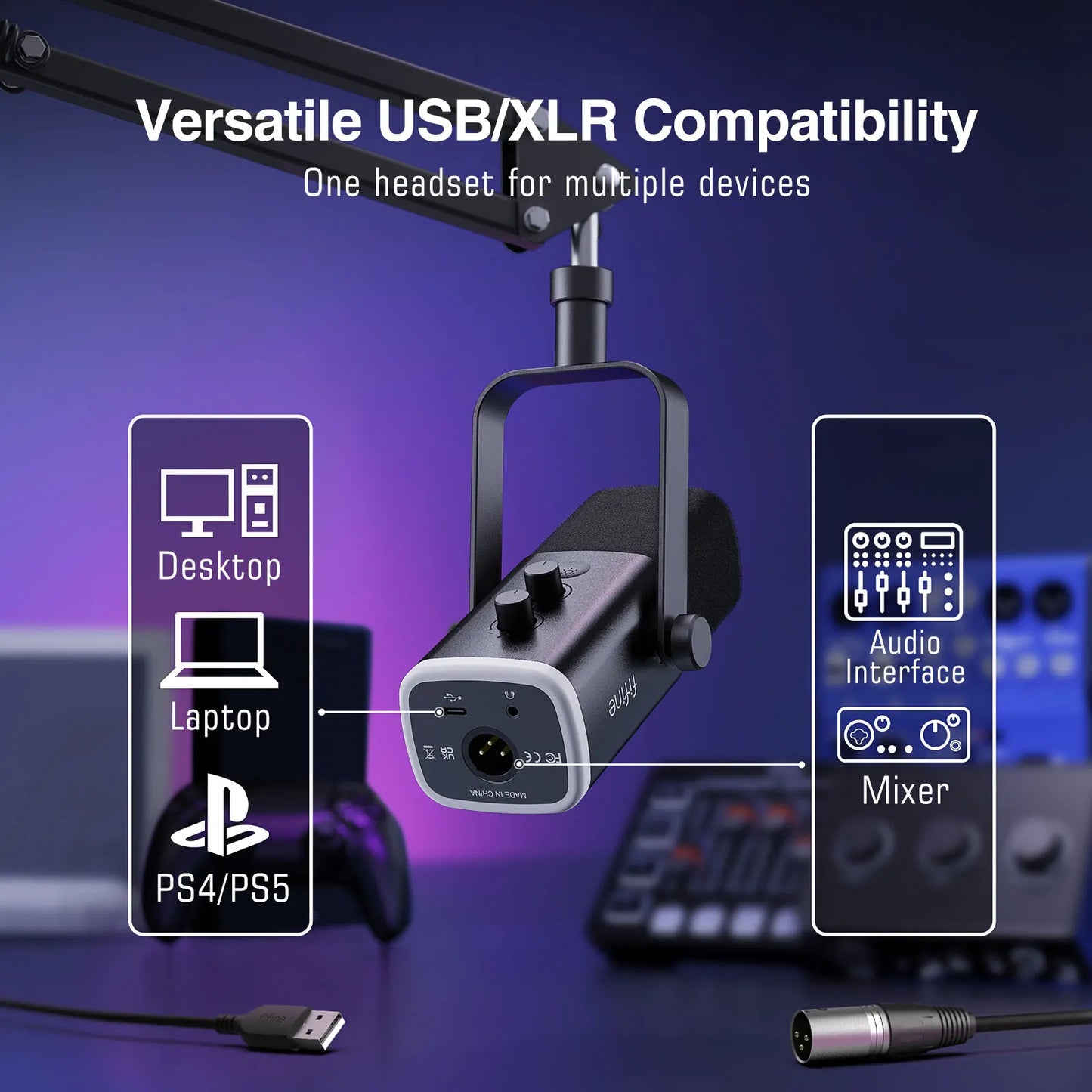 Micrófono FIFINE AM8T XLR/USB – RGB, Mute, Brazo y Monitoreo en Tiempo Real para Gaming y Streaming