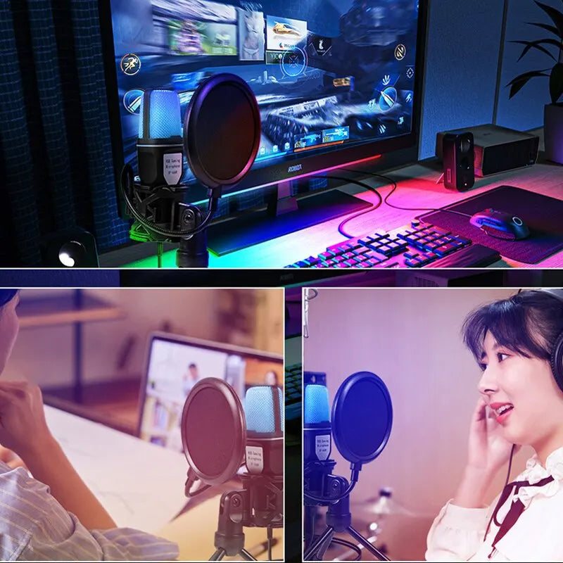 Micrófono USB con Iluminación RGB – Para Gaming, Streaming y Llamadas en PC