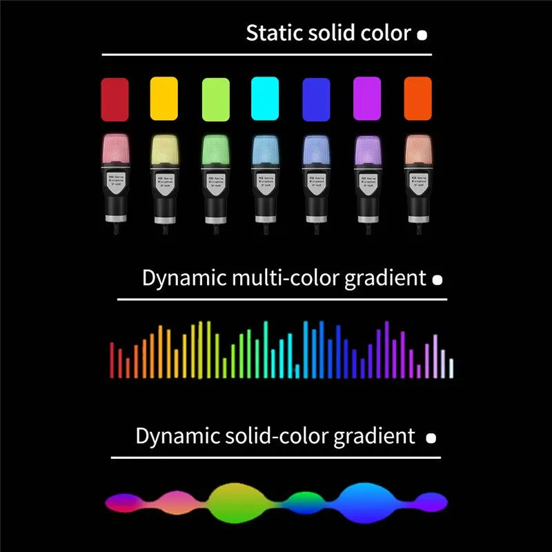 Micrófono USB con Iluminación RGB – Para Gaming, Streaming y Llamadas en PC