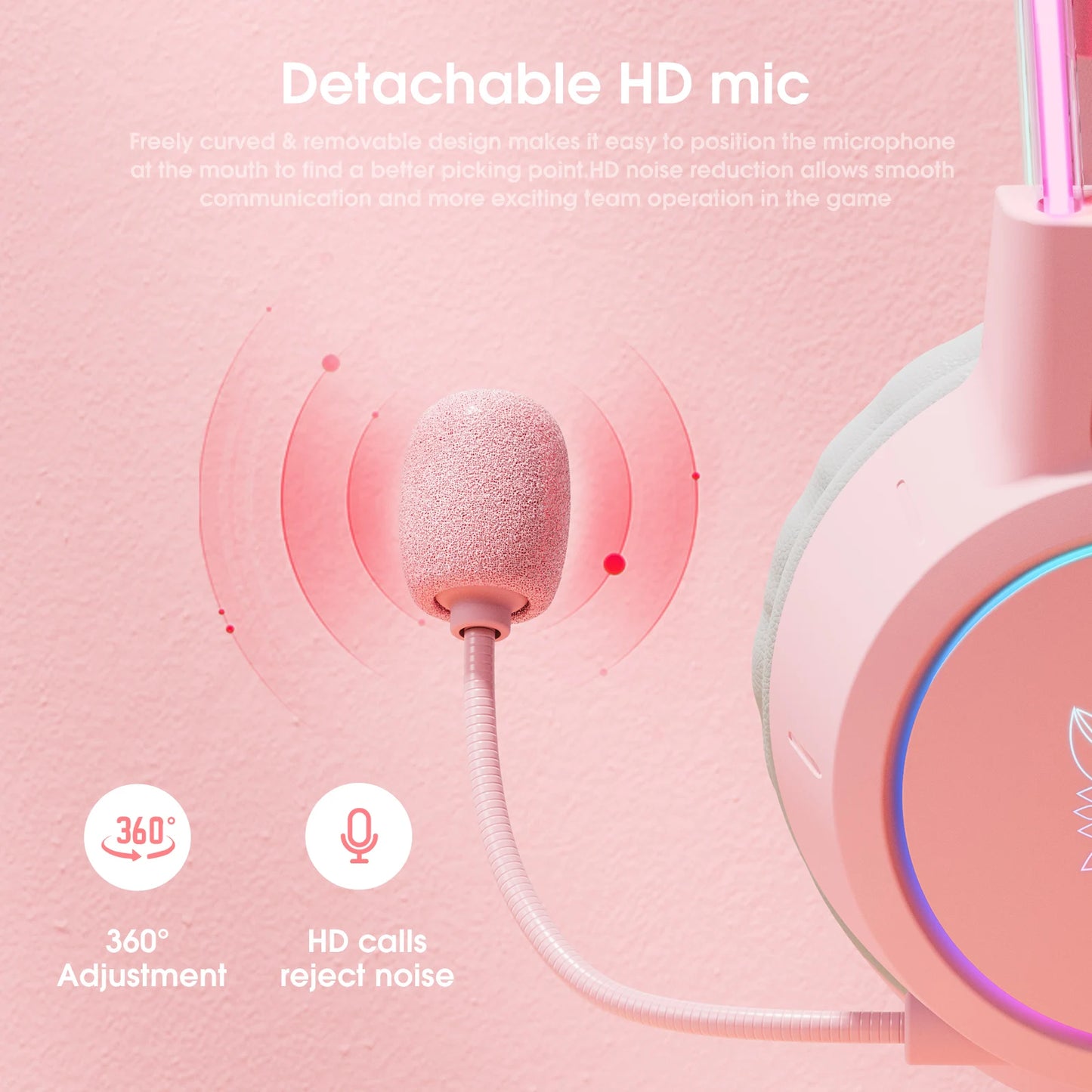 ONIKUMA Cat Ear Gaming Headset | Pink RGB Sound + Mic Cancelación Ruido