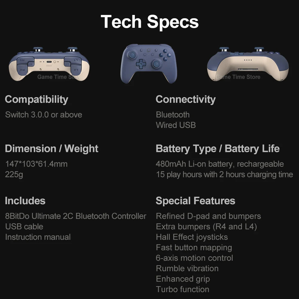 8BitDo Ultimate 2C | Wireless Bluetooth Gamepad for Switch & PC – Hall Effect Precision