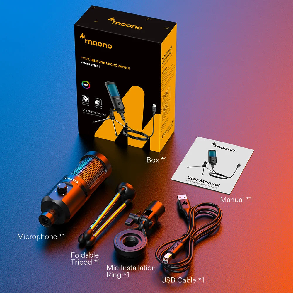 Micrófono USB Maono PM461TR RGB – Condensador de Escritorio con Luz Respirante para Gaming y Streaming Casual