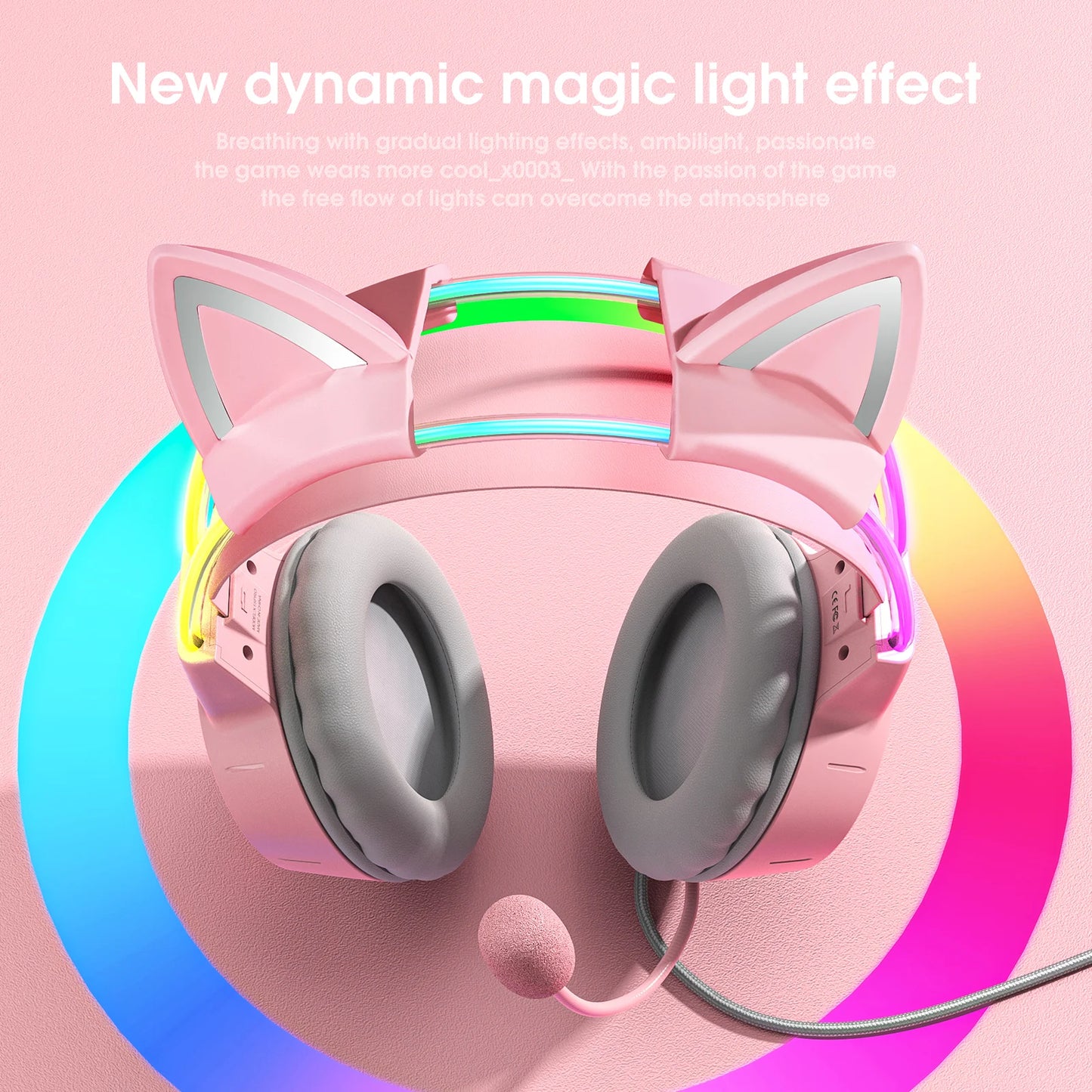 ONIKUMA Cat Ear Gaming Headset | Pink RGB Sound + Mic Cancelación Ruido