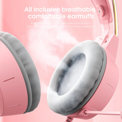 ONIKUMA Cat Ear Gaming Headset | Pink RGB Sound + Mic Cancelación Ruido