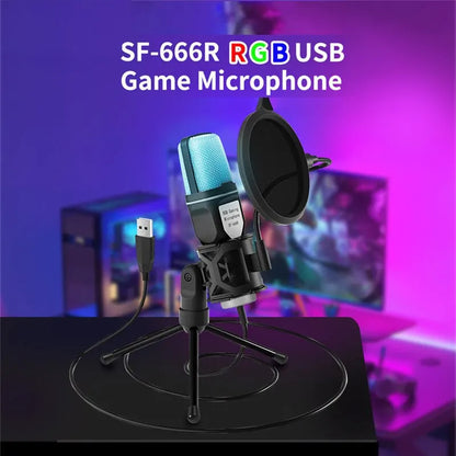 Micrófono USB con Iluminación RGB – Para Gaming, Streaming y Llamadas en PC
