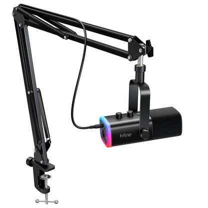 Micrófono FIFINE AM8T XLR/USB – RGB, Mute, Brazo y Monitoreo en Tiempo Real para Gaming y Streaming