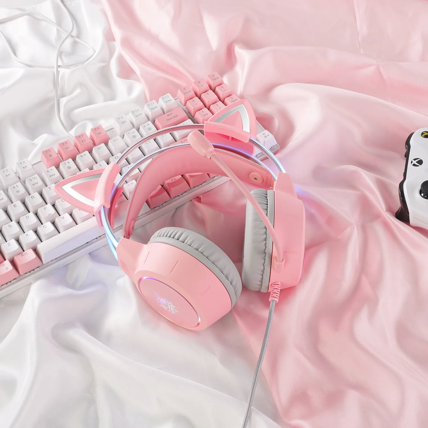 ONIKUMA Cat Ear Gaming Headset | Pink RGB Sound + Mic Cancelación Ruido