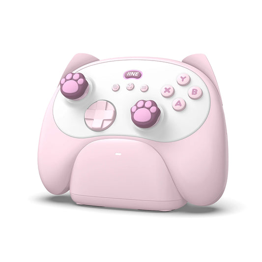 Controlador IINE Meow Cat con Base de Carga | Compatible con Switch, PC, iOS y Android