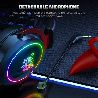 ONIKUMA X10 Wired RGB Headphones | Diseño con cuernos + Mic HD & RGB Light