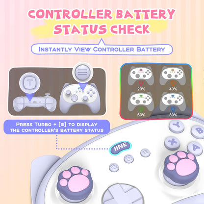 Controlador IINE Meow Cat con Base de Carga | Compatible con Switch, PC, iOS y Android