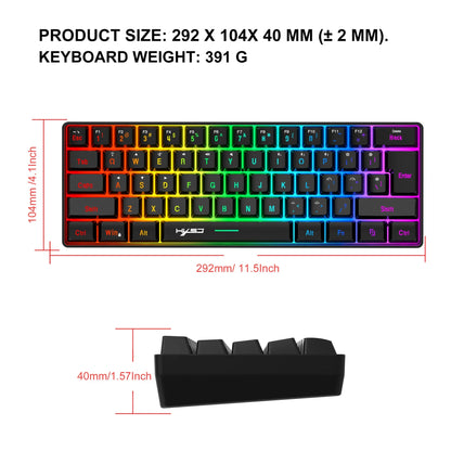 HXSJ L500 | Teclado Gamer Compacto 61 Teclas – RGB, Triple Modo (BT/2.4 GHz/Cable)