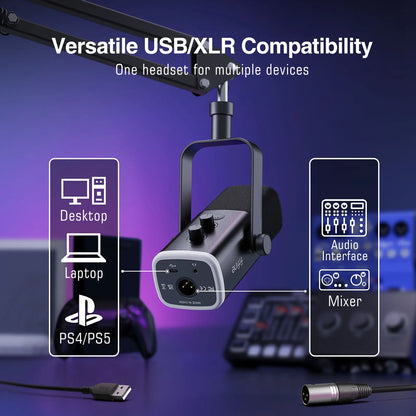 Micrófono FIFINE AM8T XLR/USB – RGB, Mute, Brazo y Monitoreo en Tiempo Real para Gaming y Streaming