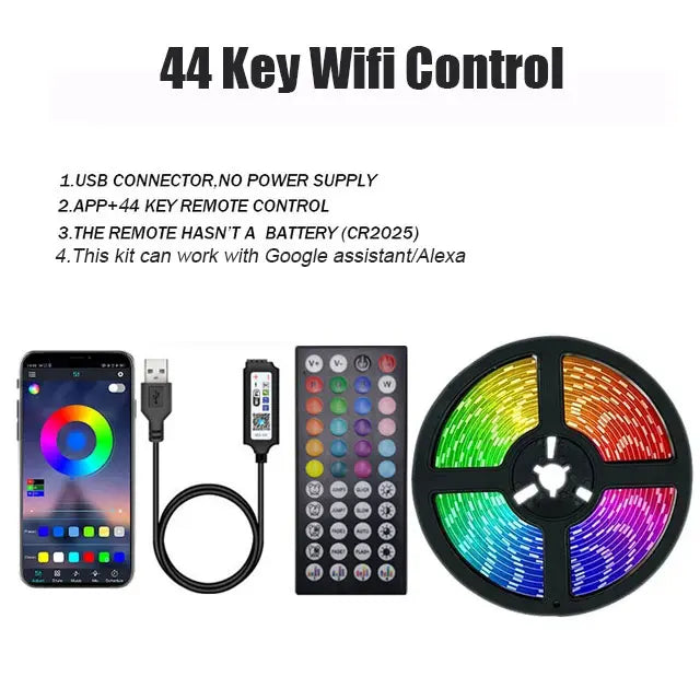 Tira LED RGB con Control por App y USB – Iluminación Personalizable para Setups Gamer, Vitrinas o Pared