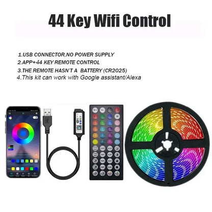 Tira LED RGB con Control por App y USB – Iluminación Personalizable para Setups Gamer, Vitrinas o Pared