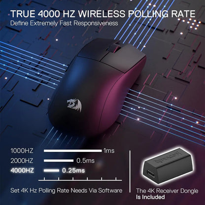 Redragon M916 PRO | Mouse Gamer 4K Wireless – 49g Ultraligero, 26K DPI, RGB