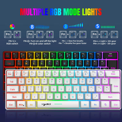 HXSJ L500 | Teclado Gamer Compacto 61 Teclas – RGB, Triple Modo (BT/2.4 GHz/Cable)