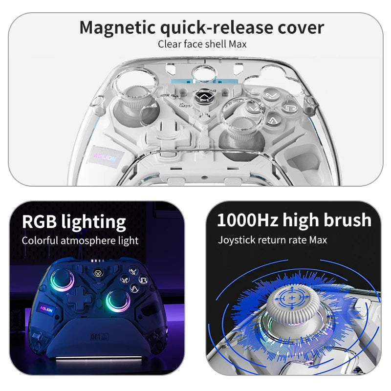 Aolion K10 RGB – Controlador Inalámbrico con Joystick Efecto Hall y Giroscopio | Compatible con Switch, PC y Teléfono