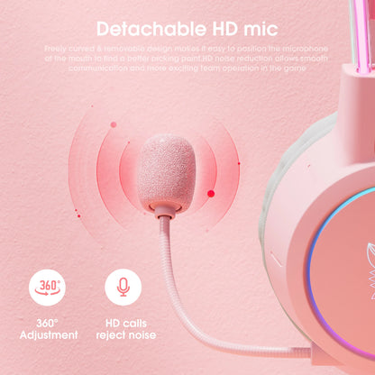 ONIKUMA Cat Ear Gaming Headset | Pink RGB Sound + Mic Cancelación Ruido
