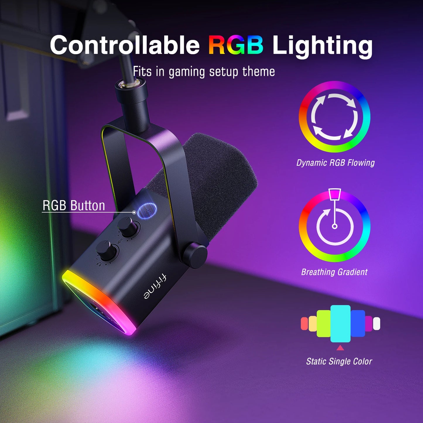 Micrófono FIFINE AM8T XLR/USB – RGB, Mute, Brazo y Monitoreo en Tiempo Real para Gaming y Streaming