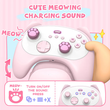 Controlador IINE Meow Cat con Base de Carga | Compatible con Switch, PC, iOS y Android
