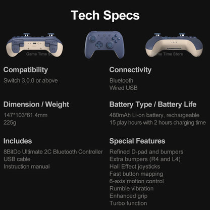 8BitDo Ultimate 2C | Wireless Bluetooth Gamepad for Switch & PC – Hall Effect Precision
