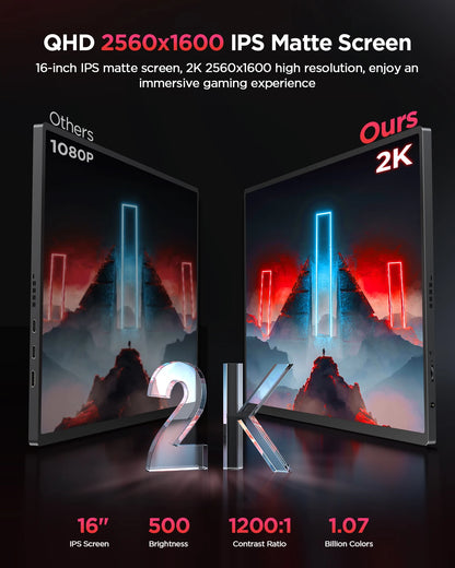 UPERFECT UGame C2 Pro – Monitor Portátil 16″ QHD 144 Hz | IPS 100 % sRGB, USB-C / HDMI, FreeSync