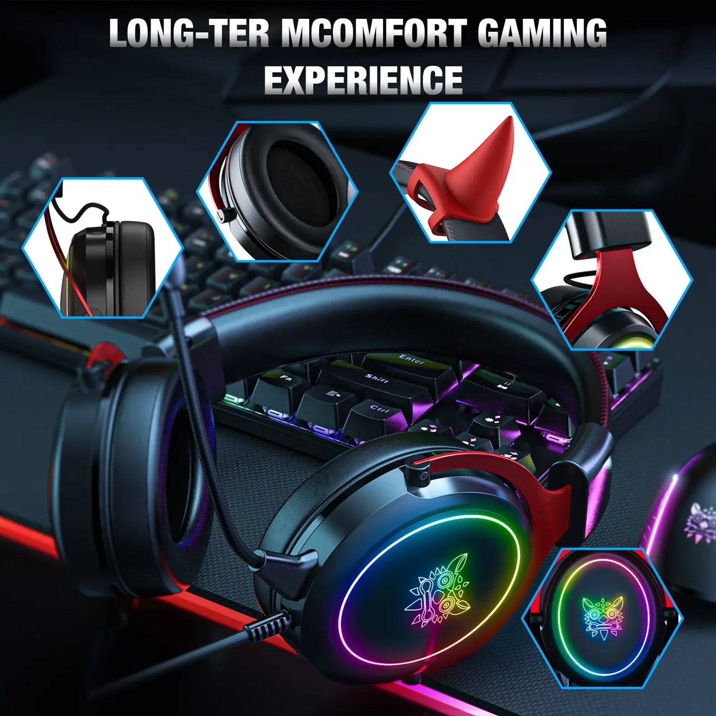 ONIKUMA X10 Wired RGB Headphones | Diseño con cuernos + Mic HD & RGB Light