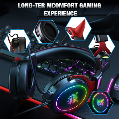 ONIKUMA X10 Wired RGB Headphones | Diseño con cuernos + Mic HD & RGB Light