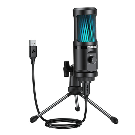 Micrófono USB Maono PM461TR RGB – Condensador de Escritorio con Luz Respirante para Gaming y Streaming Casual